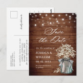 Baby's Breath Mason Jar Bruiloft Save the Date Briefkaart (Voorkant / Achterkant)