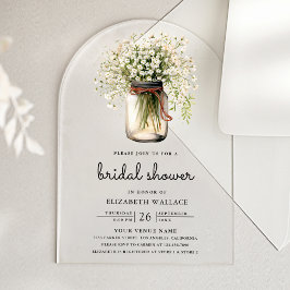 Baby's Breath Mason Jar Bruiloftsfeest Acryl Uitnodigingen