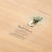 Baby's Breath Mason Jar Bruiloftsfeest Acryl Uitnodigingen (Laagn)