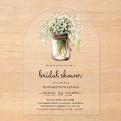Baby's Breath Mason Jar Bruiloftsfeest Acryl Uitnodigingen (Voorkant)