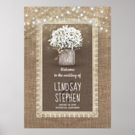 Baby's Breath Mason Jar en Burlap Wedding Welcome Poster