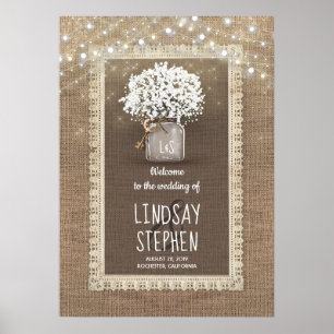 Baby's Breath Mason Jar en Burlap Wedding Welcome Poster