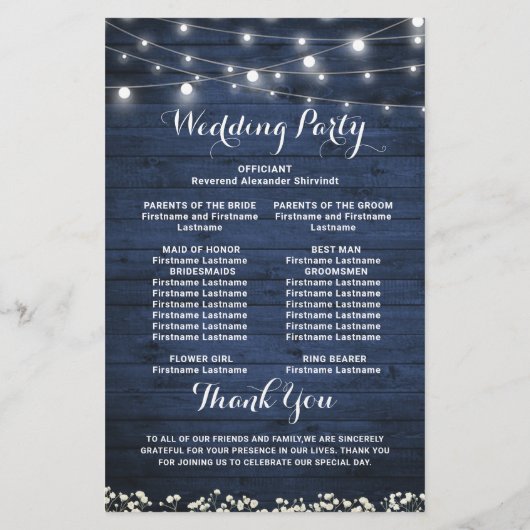 Baby's Breath Mason Jar Huwelijksceremonie Program (Achterkant)