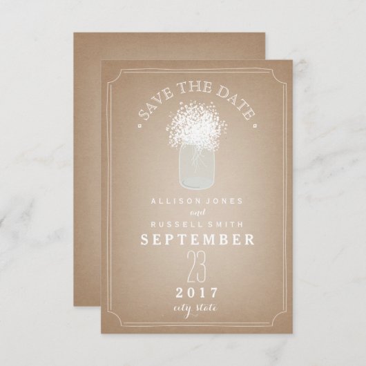 Baby's Breath & Mason Jar Kaart Stock Geïnspireerd (Voorkant / Achterkant)