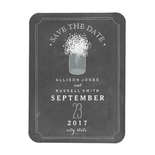 Baby's Breath Mason Jar krijtbord Save The Date Magneet (Verticaal)