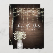 Baby's Breath Mason Jar Lights Hood Sparen de Datu Aankondigingskaart (Voorkant / Achterkant)