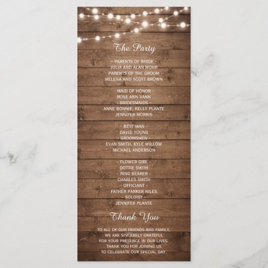 Baby's Breath Mason Jar Lights Wedding Program Programmakaart (Achterkant)