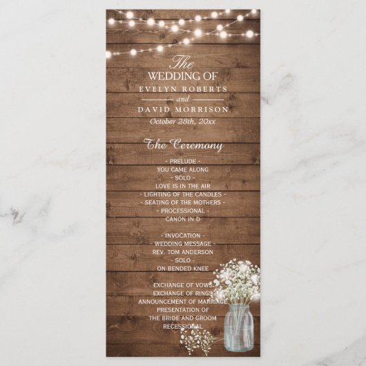 Baby's Breath Mason Jar Lights Wedding Program Programmakaart (Voorkant)