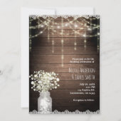Baby's Breath Mason Jar Lights & Wood Bruiloft Kaart (Voorkant)
