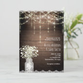 Baby's Breath Mason Jar Lights & Wood Bruiloft Kaart (Staand voorkant)