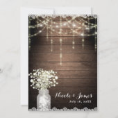 Baby's Breath Mason Jar Lights & Wood Bruiloft Kaart (Achterkant)
