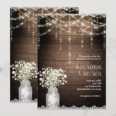 Baby's Breath Mason Jar Lights & Wood Bruiloft Kaart (Voorkant / Achterkant)