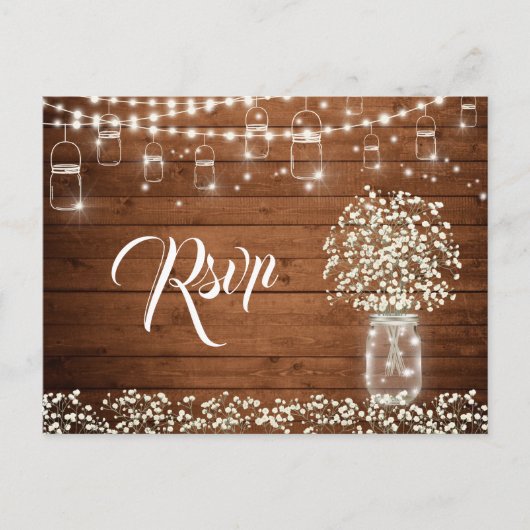 Baby's Breath Mason Jar RSVP-kaart met maaltijdkeu Briefkaart (Voorkant)