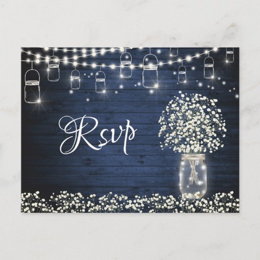 Baby's Breath Mason Jar RSVP-kaart met maaltijdkeu Briefkaart (Voorkant)