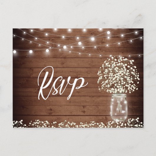 Baby's Breath Mason Jar RSVP-kaart met maaltijdkeu Briefkaart (Voorkant)