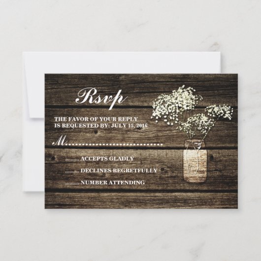 Baby's Breath Mason Jar | RSVP van Barn Wood Weddi Kaartje (Voorkant)