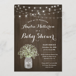 Babys Breath Mason Jar Rustic Baby shower Kaart