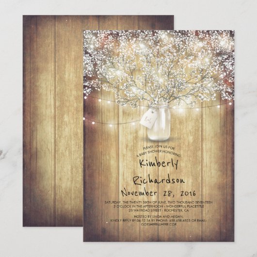 Baby's Breath Mason Jar Rustic Barn Baby shower Kaart (Voorkant / Achterkant)