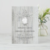 Baby's Breath Mason Jar Rustic Barn Lights Wedding Kaart (Staand voorkant)