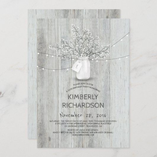 Baby's Breath Mason Jar Rustic Barn Verjaardagsfee Kaart (Voorkant / Achterkant)