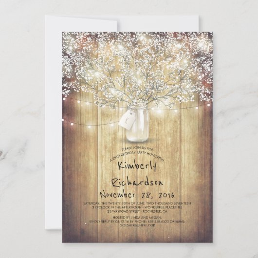 Baby's Breath Mason Jar Rustic Barn Verjaardagsfee Kaart (Voorkant)