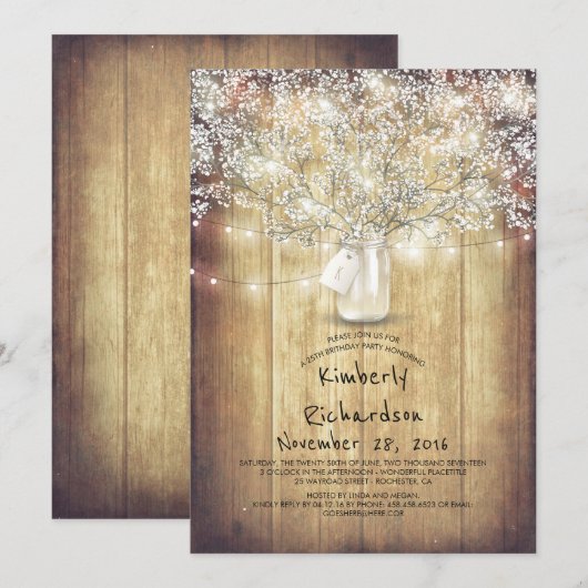 Baby's Breath Mason Jar Rustic Barn Verjaardagsfee Kaart (Voorkant / Achterkant)