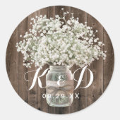 Baby's Breath Mason Jar Rustic Barn Wedding Seal Ronde Sticker (Voorkant)