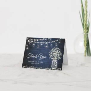 Baby's Breath Mason Jar Rustic Blue Wood Floral Bedankkaart