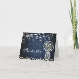 Baby's Breath Mason Jar Rustic Blue Wood Floral Bedankkaart