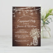 Baby's Breath Mason Jar Rustic Engagement Party Kaart (Staand voorkant)
