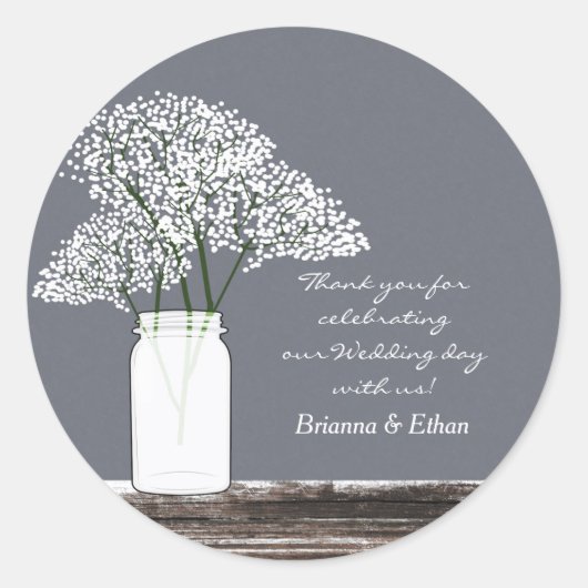 Baby's Breath Mason Jar Rustic Grey Stickers (Voorkant)