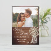Baby's Breath Mason Jar Rustic Photo Wedding Save The Date (Staand voorkant)