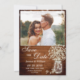Baby's Breath Mason Jar Rustic Photo Wedding Save The Date