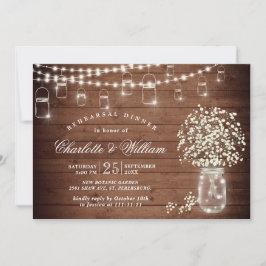 Baby's Breath Mason Jar Rustic Rehearsal Kaart