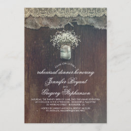 Baby's Breath Mason Jar Rustic Rehearsal Kaart