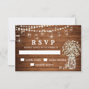 Baby's Breath Mason Jar Rustic RSVP Card