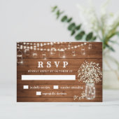 Baby's Breath Mason Jar Rustic RSVP Card (Staand voorkant)