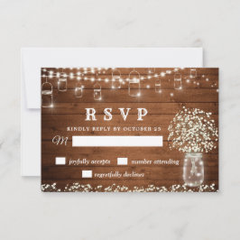 Baby's Breath Mason Jar Rustic RSVP Card