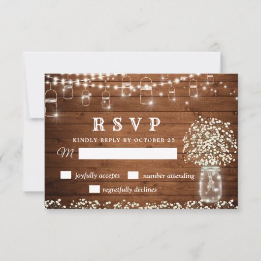 Baby's Breath Mason Jar Rustic RSVP Card (Voorkant)