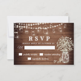 Baby's Breath Mason Jar Rustic RSVP Card