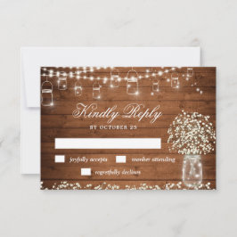 Baby's Breath Mason Jar Rustic RSVP Card