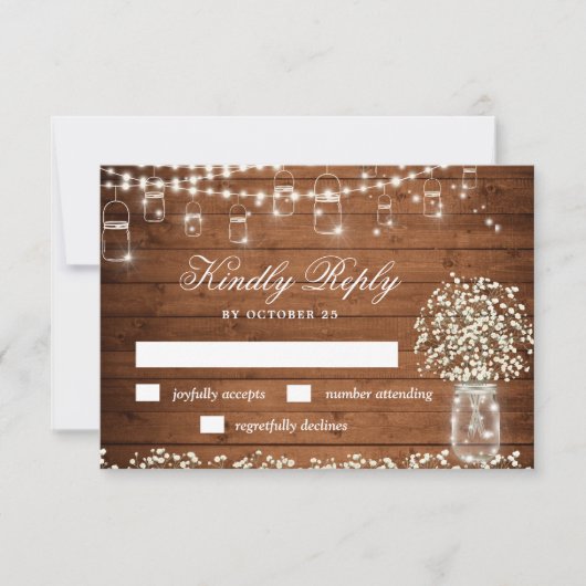 Baby's Breath Mason Jar Rustic RSVP Card (Voorkant)