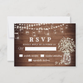 Baby's Breath Mason Jar Rustic RSVP Card Kaartje