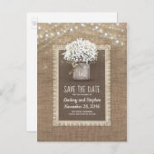 Baby's Breath Mason Jar Rustic Save the Date Aankondigingskaart (Voorkant / Achterkant)