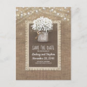 Baby's Breath Mason Jar Rustic Save the Date Aankondigingskaart (Voorkant)