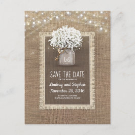 Baby's Breath Mason Jar Rustic Save the Date Aankondigingskaart