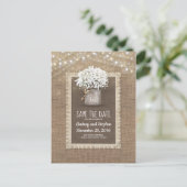 Baby's Breath Mason Jar Rustic Save the Date Aankondigingskaart (Staand voorkant)