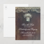 Baby's Breath Mason Jar Rustic Save the Date Aankondigingskaart (Voorkant / Achterkant)