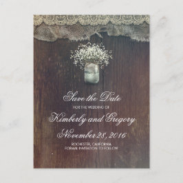 Baby's Breath Mason Jar Rustic Save the Date Aankondigingskaart