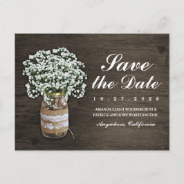 Baby's Breath Mason Jar Rustic Save The Date Cards Aankondigingskaart